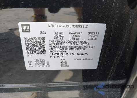 2022 Cadillac Xt6 Fwd Premium Luxury z USA, uszkodzony, nr VIN 1GYKPCRSXNZ103675